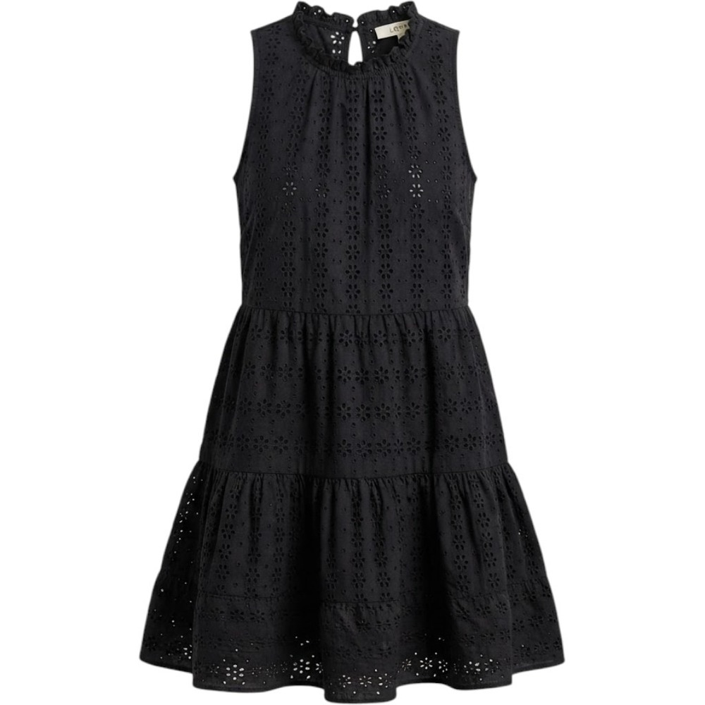 Loft Petites Black Eyelet Tiered Sleeveless Ruffle Neck Mini Dress XSP Cottage